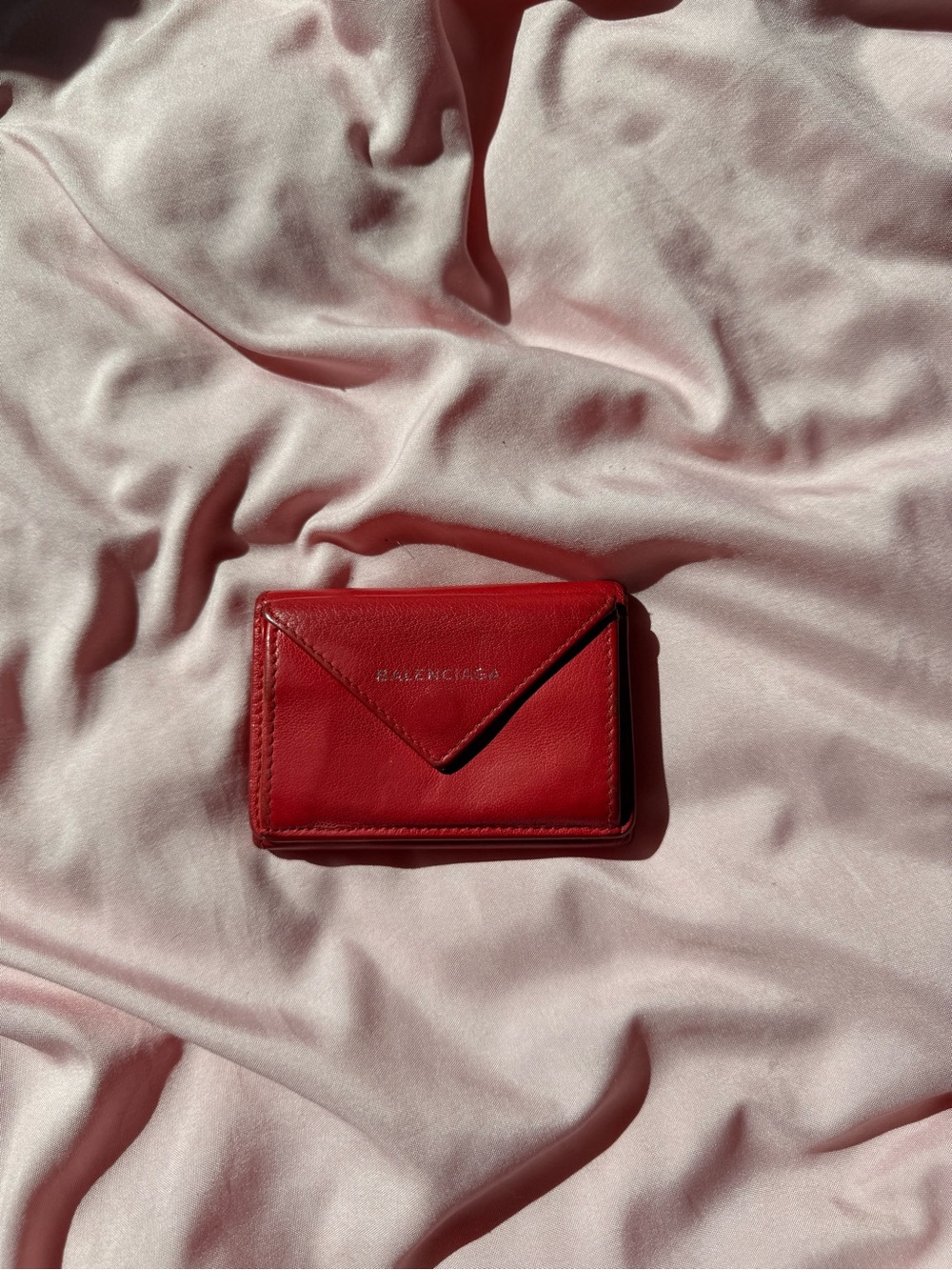 Balenciaga Red Leather Tri Fold Wallet